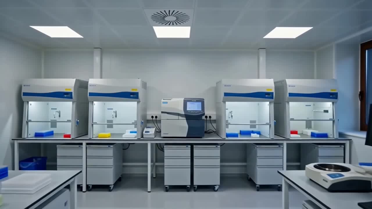 Clinical laboratory with analysers and microscopes, the equipment KombiMED sources from European manufacturers